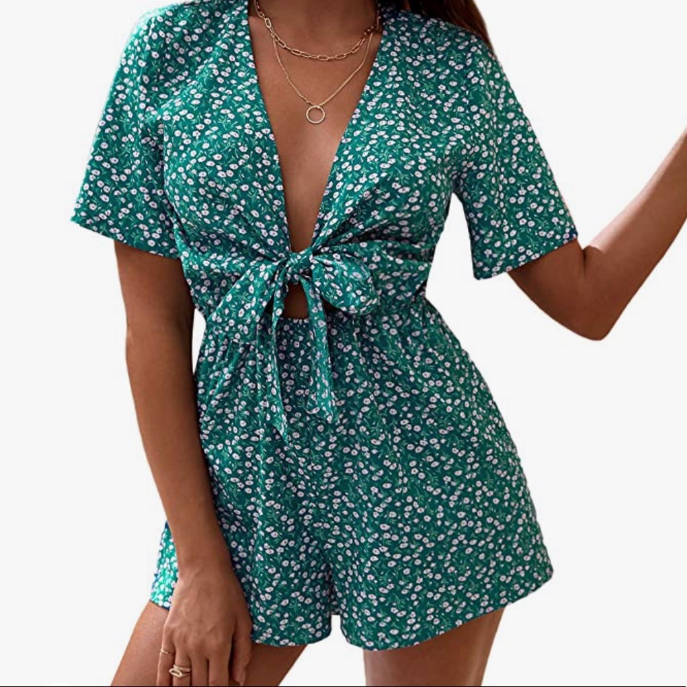 NWOT Green Floral Romper